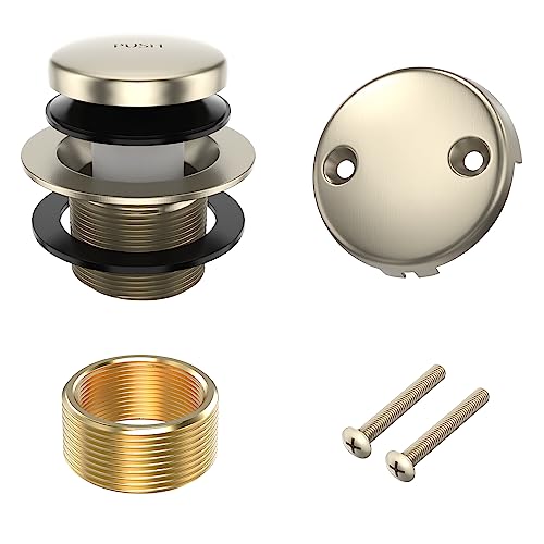 All Metal Tip-Toe Bathtub Drain Kit with Two-Hole Overflow Faceplate and Universal Fine/Coarse Thread Assembly, Bath Tub Drain Kit fits All Bathtub -Brushed Nickel - color: Brushed Nickel
