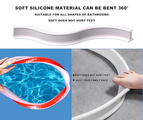3.15" High- Shower Threshold Water Dam,67 Inch New Shower Dam - Shower Splash Guard Water Dam Barrier, Collapsible Shower Water Dam for Wet and Dry Separation - style: 67” White