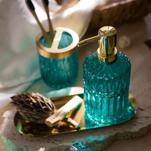 EMPO Clear Glass Soap Dispenser with ABS Plastic Pump, Crystal Lotion Dispensers for Kitchen Sink, Bathroom (Ocean Teal) - color: Ocean Teal