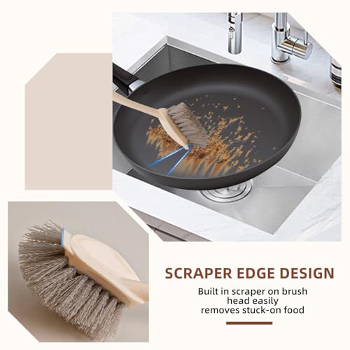 4-Pack Heavy Duty Scrub Brushes Set with Wooden Handles, Triangle & Square Floor Scrubber, Dish Brush, Grout Cleaner for Kitchen, Bathroom, Tile, Carpet & Stubborn Stains Removal