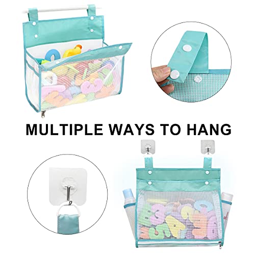 Muchfun Bath Toy Organizer Multiple Ways to Hang | Extra Large Opening Bathroom Toy Holder, Bottom Zipper Bathtub Toy Storage Bag (Blue) - color: Blue