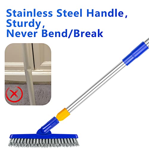 2 Pack Grout Brush with Long Handle, 56.5'' Swivel Grout Cleaning Brush,V-Shape Grout Scrub Brush, Extendable Handle Grout Cleaner Brush for Tile Floors，Bathroom,Baseboard,Shower,Corner - color: Blue