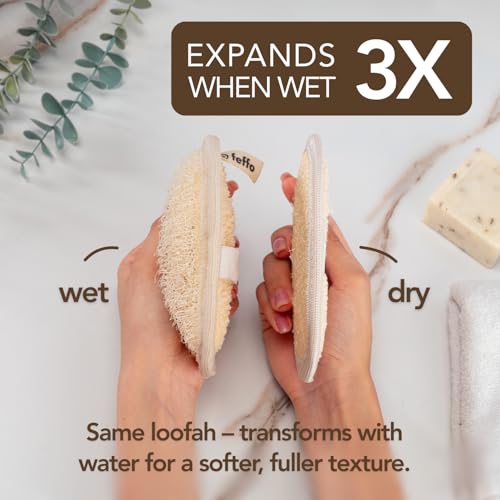 Natural Loofah Sponge for Body Scrub, Exfoliating Body Scrubber & Loofah with Handle, Exfoliating Pads, Loofah for Women, Men & Kids (2 Count - 1 Pack, Oval) - color: Cream-oval
