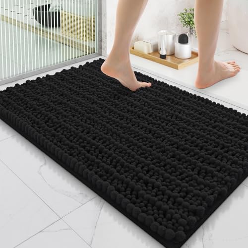 Smiry Bathroom Rugs Mat 35x24, Extra Soft Absorbent Chenille Bath Rugs, Non Slip Rubber Backing Machine Washable Quick Dry Bath Mats for Bathroom Floor, Tub, Shower, Home Decor Accessories, Black - color: Black, size: 35'' X 24''