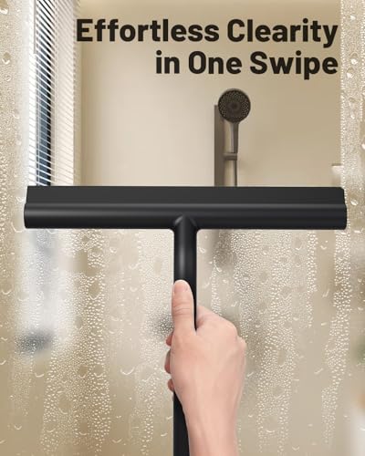 Silicone Shower Squeegee with Hook,Dual-Sided Design with Scraper & Scrub Surface, Shower Squeegee for Glass Doors (Classic Black) - color: Classic Black