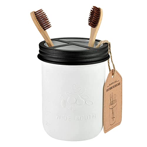 Amolliar Mason Jar Bathroom Accessories Set (4 Pack)—White Retro Lotion Soap Dispenser & 2 Apothecary Jars & Toothbrush Holder- Rustic Farmhouse Restroom, Bathroom Decor Countertop Organizer (Black) - size: White Black, style: Standard-mouth