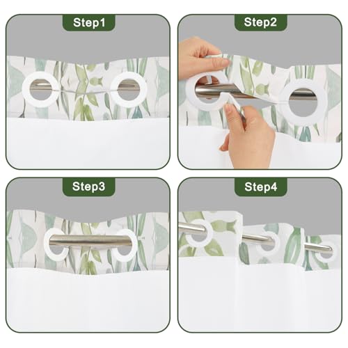 No Hook Shower Curtain with Snap in Fabric Liner Set, Waterproof & Washable, Boho Green Botanical Leaf Floral Shower Curtains for Bathroom, Rustic Modern Hotel Style Plant Bathroom Curtain, 71x74 inch - color: Green Foliage