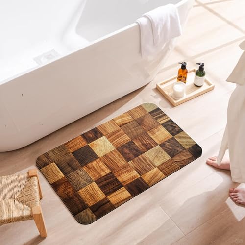 Bath Mats for Bathroom,Wood Texture Bathroom Rugs,Rustic Farmhouse Diatomaceous Bath Rug Quick Dry, Non Slip Super Absorbent Low Profile Doormat for Home Kitchen Patio 17 X 29.5 Inch - color: Wood Texture
