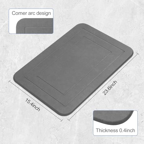 2 Pack Stone Bath Mat, Diatomaceous Earth Shower Mat, Non-Slip Super Absorbent Quick Drying Bathroom Kitchen Floor Mat (Grey, 24x15) - color: Grey Rectangle