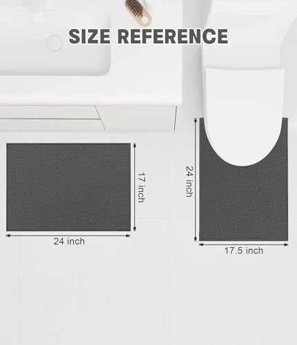 YIHOUSE Bathroom Rug Sets 2 Piece, Ultra Thin Quick Dry Bath Mat, Absorbent Bath Mat for Bathroom Non Slip Machine Washable Bath Rug (Dark Grey) - color: Dark Grey, size: 2 Pieces (U-Shape)