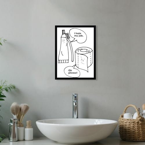 Urmoya Black and White Funny Toiletries Bathroom Wall Art, Modern Minimalistic Bathroom Sign Wall Decor with Humorous Canvas Print, Cute Art Prints Ready to Hang 12x16 Inch Wood Framed - color: Toiletries, size: 16"L x 12"W