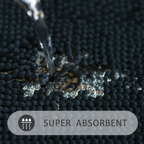 U-Shaped Toilet Rug, Chenille Contour Bathroom Mat, Non-Slip PVC Backing, Machine Washable, 24x20, Black - color: Black, size: 1'8" x 2' (20"x 24"U)