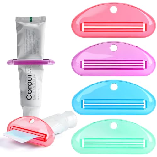 LOVEINUSA Toothpaste Tube Squeezer Dispenser, 4PCS Hanging Tooth Paste Clips Roller Squeezer Holder for Saving Toothpaste Facial Cleanser Creams Paint Hair Gel Glue - color: Multicolors-4