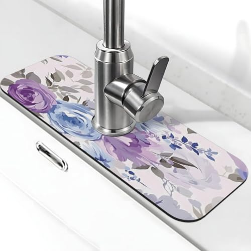 Lavender Flowers Kitchen sink faucet pad, strong water absorption, anti slip, easy to clean, very suitable for splash and drip prevention, suitable for kitchens and bathrooms - color: Lavender Flowers