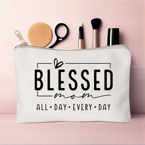 Blessed Makeup Bag for Mom, Inspirational Bible Verse Cosmetic Pouch, Mom Life Travel Toiletry Bag, Mother’s Day Birthday Gift Idea for Women, Mama Vibes Makeup Case - color: Blessed Mom
