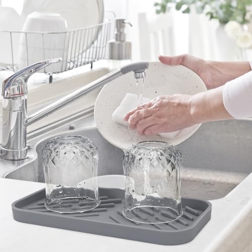 Yasmen Silicone Bathroom Soap Dishes, Sink Sponge Holder for Kitchen, Rubber Soap Dish with Drain, Shower Soap Sponge Tray, Sink or Counter Organizer, for Bar Soap, Bottle, Dish Soap Dispenser-Grey - color: Gray, size: L(9.5"×5.1" )