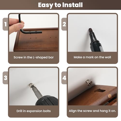 Toilet Paper Holder with Acacia Wood Shelf - Wall Mount & Self-Adhesive Bathroom Tissue Roll Holder, Black Stainless Steel with Storage - Home Apartment Restroom - color: Walnut & Matte Black Storage