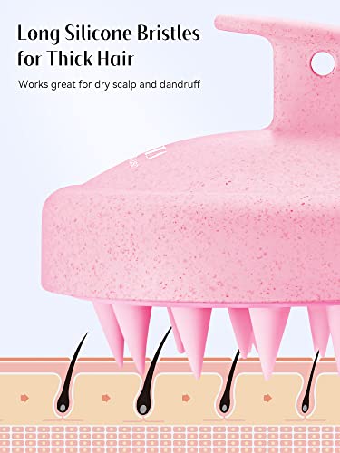 HEETA Scalp Massager Hair Growth, Soft Silicone Scalp Scrubber Shampoo Brush for Exfoliation, Dandruff Removal & Head Massage Stress Relax, Wet & Dry Use for Thick, Thin Hair Care, Wheat Straw Pink - color: New Pink