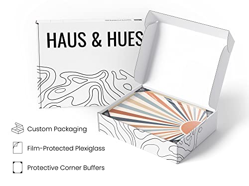 HAUS AND HUES Frame Boho Wall Art - Sun Decor for Bedroom, Mid Century Modern Minimalist Art, Geometric Posters with Beige Frame, 12x16 - color: Retro Sun Rays, size: 12"L x 16"W, style: Beige Framed