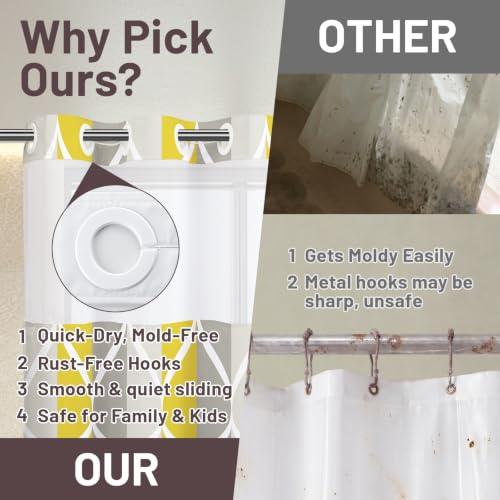 Yiatn Gray Yellow No Hook Shower Curtain with Liner Attached - Hotel Style with See Through Mesh Top Window, Modern Geometric Waterdrop Design,Waterproof and Washable, 71x74 INCH - color: Gray Yellow, size: 71"W x 74"L (Pack of 1)