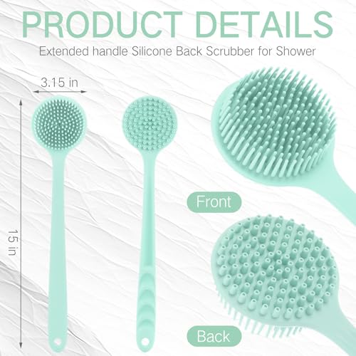 Sunnyray 2 Pack Silicone Back Scrubber for Shower with 15" Long Handle Double-Sided Bath Body Brush for Exfoliating Easy to Clean Quick Dry Deep Cleaning Lathers Well(Nordic Green) - color: Nordic Green