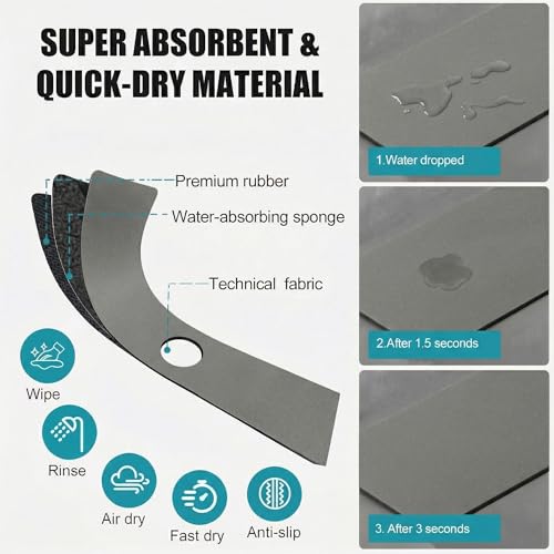 Cuttable Kitchen Sink Faucet Mat: 24"Lx4"W Splash Guard with Center Hole | Customizable Absorbent Non-slip Fabric Rubber Mat, Cut to Fit 2,3,4 Holes Irregular Sink with Soap Dispenser Air Gap - size: 24"Lx4"W