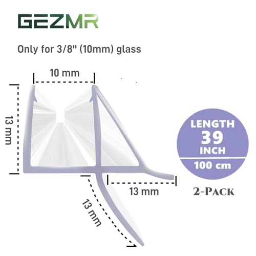2-Pack Shower Door Bottom Seal (3/8'' X 39'') Glass Shower Door Seal Strip with Drip Rail Frameless Shower Door Sweep can Covers up to 13mm Gap - size: 3/8''(10mm)-13mm