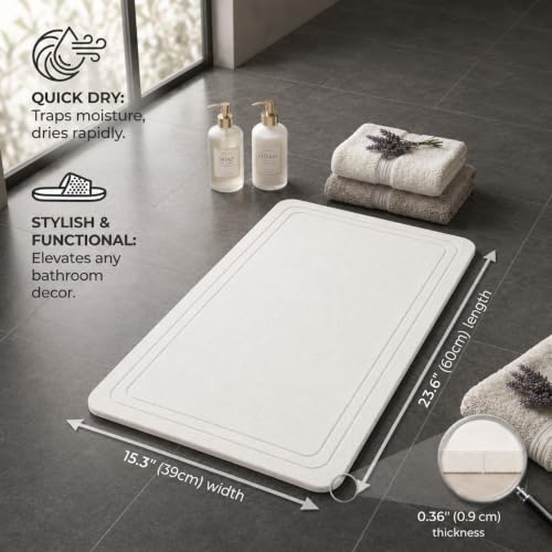 Stone Bath Mat – Diatomaceous Earth Quick Drying Non-Slip Bathroom Mat – Absorbent Diatomite Shower Mat, Durable & Easy to Clean, Modern, 23.6" x 15.3" (2 Pack White - Linea) - color: White - Linea