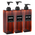 Segbeauty 33.8oz Amber Soap Dispenser Bathroom, 3pcs Plastic Soap Dispenser with Labels, Pump Bottles for Shampoo and Conditioner, 1000ml Large Square Lotion Pump Bottle Refillable Body Wash Container - color: Amber, style: 3pcs