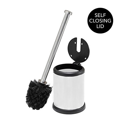 Bath Bliss Toilet Brush and Holder | Self Closing Lid | 360 Degree Brush Head | Bathroom Cleaning | Compact Size | Storage and Organization | White - color: White, size: 1 Pack