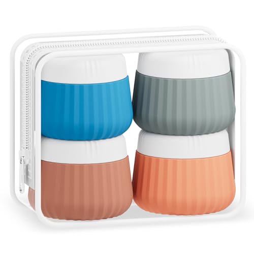 Mrsdry Travel Containers for Toiletries 4 Pack, TSA Approved Travel Size Toiletries, Travel Size Containers, With Clear Bag Leak Proof Silicone Jars, Travel Essentials Creams Jars Carrying Small Items - color: Ocean Sunset, size: 3 oz