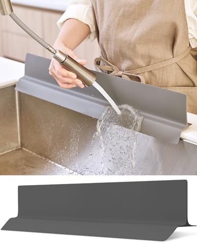 DEARCUS Kitchen Sink Splash Guard 23 Inch - Soft Silicone Water Shield Keeps Clothes & Countertops Dry, Strong Suction Non-Slip, No More Wet Sleeves or Sore Arms - Dishwasher Safe (Deep Gray) - color: Deep Gray, size: 23"