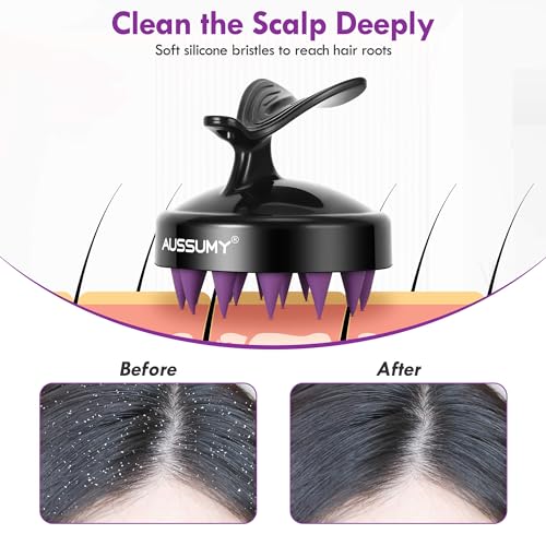 Scalp Massager Shampoo Brush - 4-Pack Scalp Scrubber with Soft Silicone Bristles for Hair Growth & Dandruff Removal & Exfoliator - Ideal for Body Shower & Head Washing for Women Men & Kids - color: Black+purple+black+purple