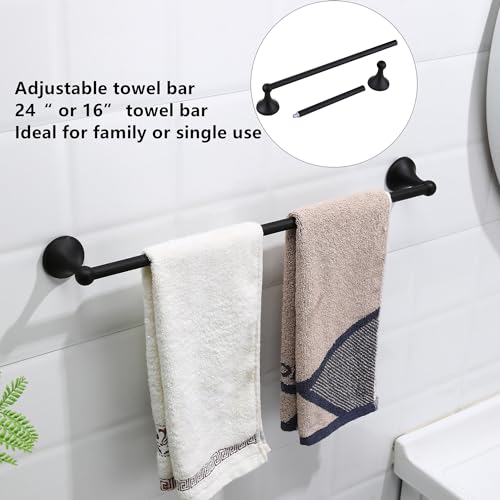 4 Pieces Matte Black Bathroom Hardware Set,Wall Mounted 23.6 inch Towel Bar Set Matte Black,Towel Rack Set,Toilet Paper Holder,Matte Black Bathroom Accessories Set, YM0254-B - color: Matte Black