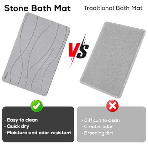 Stone Bath Mat Non-Slip Super Absorbent, Quick Drying, Multi-Purpose Large Bathroom Rugs in Front of Bathtubs and Sinks, Natural Diatomaceous Earth Shower Mat Easy to Clean(15.3″x23.6″, Grey) - color: Grey, size: 1'3" x 1'11" (Rectangular)