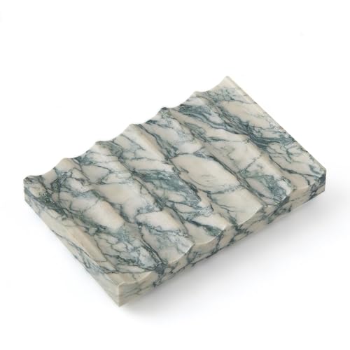 Real Luxurious Natural Marble Soap Dish for Shower,soap Dish for Bathroom,Non-Ceramic/Non-Resin Stone soap Tray（Cyan Green） - color: Cyan Green