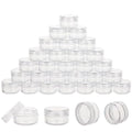 50 Count 5 Gram Sample Containers, Clear Lip Balm Containers with Lids, Small Plastic Sample Jars with 4 Mini Spoons, 50pcs Labels (Clear Lid) - color: Clear, size: 50 Count