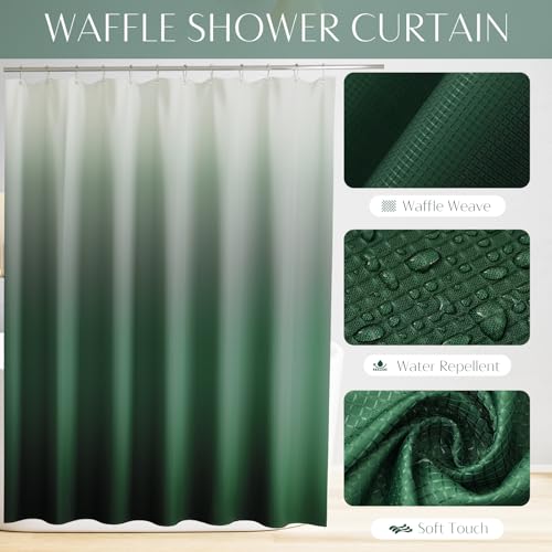 32PCS Bathroom Accessories Set Bathroom Set,Hunter Green Shower Curtain Set,Bath Towel Set,Hand Towel,Toilet Brush,Trash Can & 3PCS Soap Dispenser - size: Bath Set+Shower Curtain+Towel Set, style: Dark Green