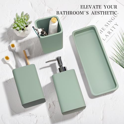 YMXYJM Bathroom Accessories Set, 4 Pcs Bathroom Accessory Set, Soap Dispenser, Toothbrush Holder, Qtip Holder Set, Bathroom Sets Complete, Bathroom Sink Set for Modern Home Decor,Green - style: Green
