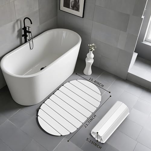 Foldable Stone Bath Mat - Super Absorbent Diatomaceous Earth Mat, Non-Slip Quick-Drying Stone Bath Mats for Bathroom Floor/Kitchen Counter, Easy to Clean, 24" x 16", White