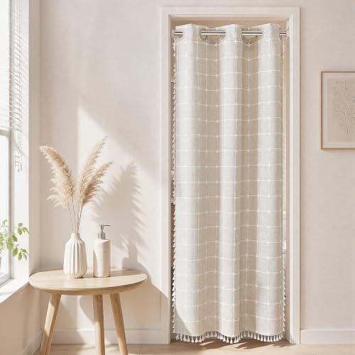 River Dream Linen Farmhouse Stall Shower Curtain with Snap-in Liner, No Hooks Needed,with Magnets,with Tassels,Water Repellent&Machine Washable,36x74Inch - color: Linen, size: 36"W x 74"L (Pack of 1)
