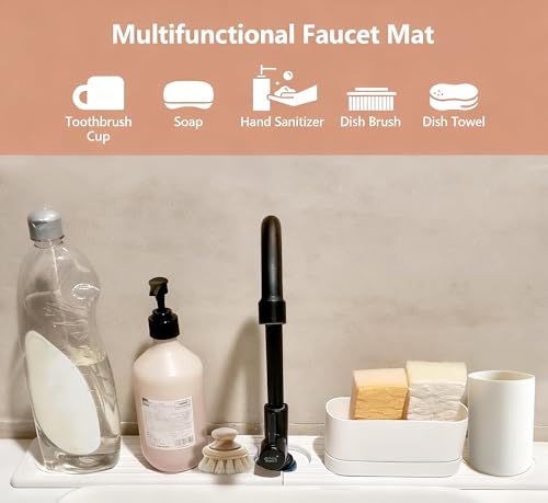 Faucet Mat for Kitchen Sink, Quick Dry Diatomite Kitchen Sink Mat Sink Splash Guard Stone Drying Mat for Kitchen Counter Kitchen Drying Mat Stone Tray Kitchen Sink Accessories(White, 23.6'')