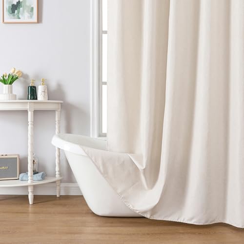 meioro Fabric Shower Curtain, Neutral Linen Textured Shower Curtain Set with 12 Hooks, Boho Farmhouse Bath Decor 230GSM Heavy Duty Polyester Cloth Shower Curtains for Bathroom, 72Wx96H, Beige/Cream