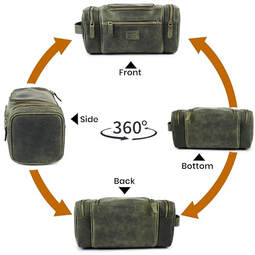 LEATHER VILLAGE Genuine Leather Travel Dopp Kit for Men & Women – Water-Resistant Large-Capacity Hanging Toiletry Bag for Travel, Grooming, Bathroom Organization, Shaving Essentials & Gym Use - Olive - color: Olive