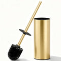 Toilet Brush and Holder Set, NEWRAIN 304 Stainless Steel Toilet Brush with Long Brush Handle, Brushed Gold Toilet Scrubber and Covered Holder, Round Design Sturdy and Space Saving, Covered Brush - color: Brushed Gold
