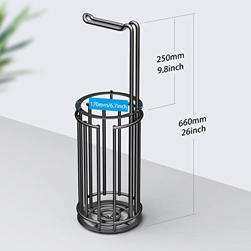 Meangood Toilet Paper Holder Stand and Tissue Paper Roll Dispenser for 4 Mega Rolls, Bathroom Free Standing Tissue Roll Storage Holder Rack, Detachable (Matte Black) - color: Black