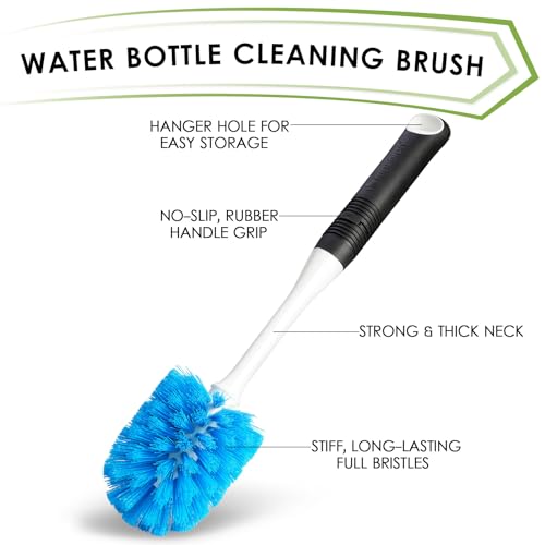 MOSOLAN Dish Brush Set of 3 with Water Bottle Brush, Dish Scrub Brush and Scrubber Brush, Long Handle Kitchen Scrub Brushes for Dishes, Bottles, Cups, Pots, Pans and Sinks, Round Head - style: Round Head