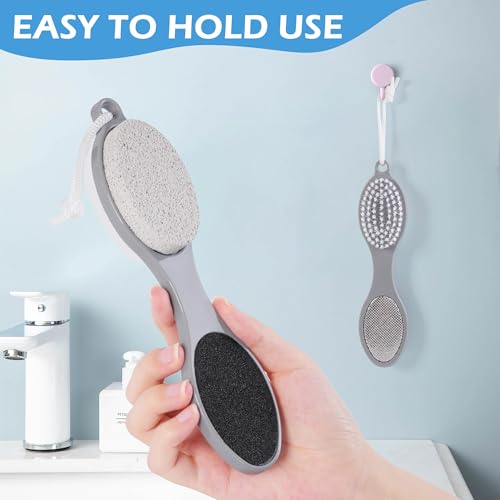 2 Pcs 4 in 1 Foot Brush for Use in Shower with Pumice Stone, Foot Rasp and Sandpaper, Foot Scrubber Brush for Feet, Dead Skin Remover for Foot Care - style: 2 Black Gray Foot Brush