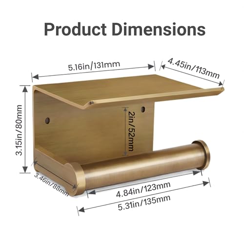 Antique Bronze Toilet Paper Holder Wall Mount with Shelf - No Drill 3M Adhesive or Screw Mount Bathroom Tissue Paper Dispenser-Aluminum Storage Rack for Phone, Wipes, Soap-Modern Bathroom Organizer
