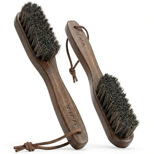 TAKAVU Horsehair Laundry Stain Brush Set, 2 Pack, Soft Bristle | Spot & Pre-Wash Cleaner for Delicate Fabrics, Clothes & Garments, Gentle Fabric Care, Removes Set-In Stains, Travel Use